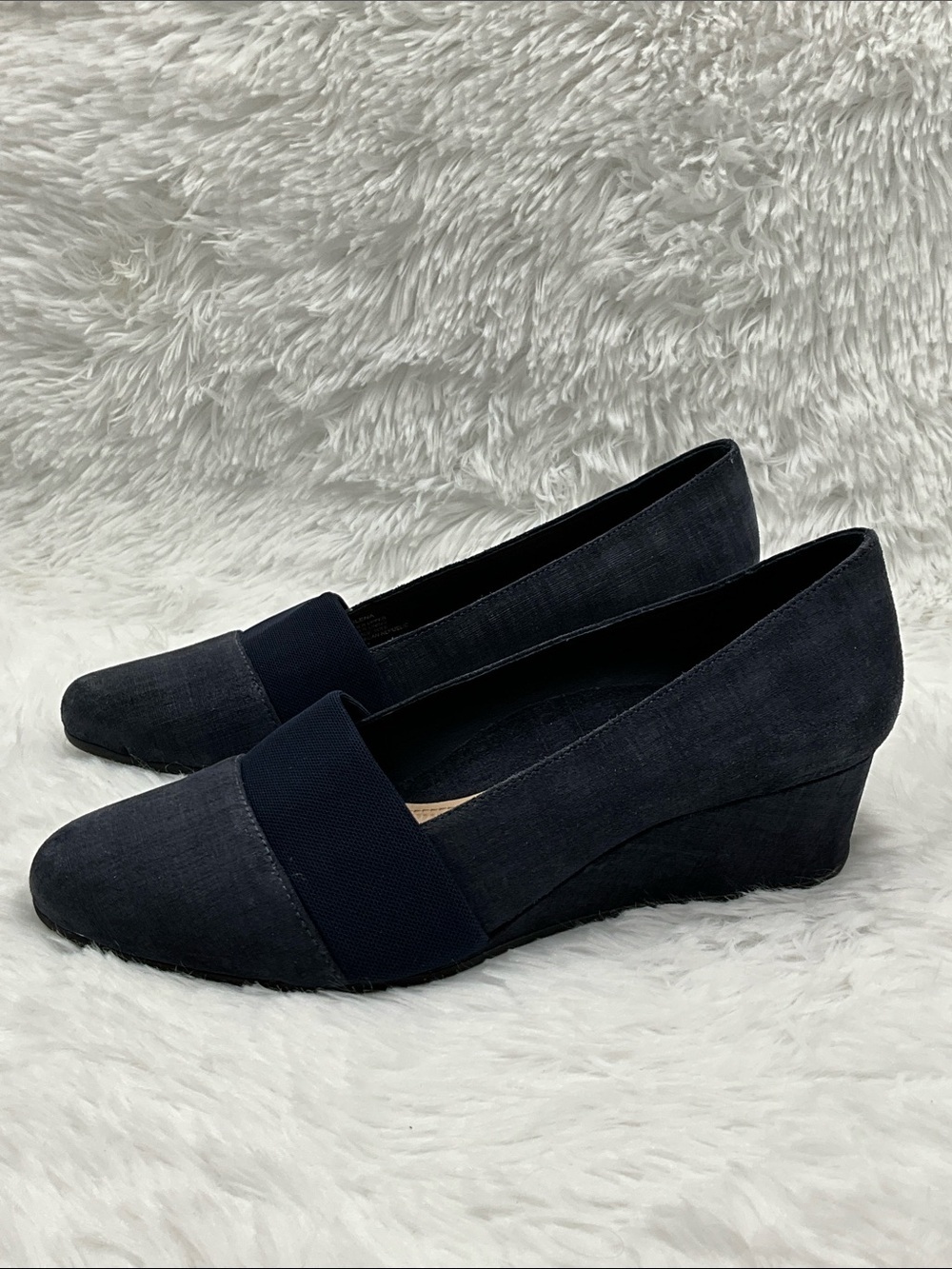 Nurture by Lamaze Wedge Loafers Size 7 Navy Suede Stretch-Band Wedge Loafers